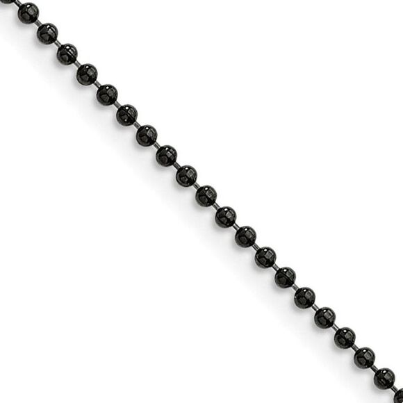 2mm Stainless Steel Black-Plated Beaded Chain Necklace 24 Inch